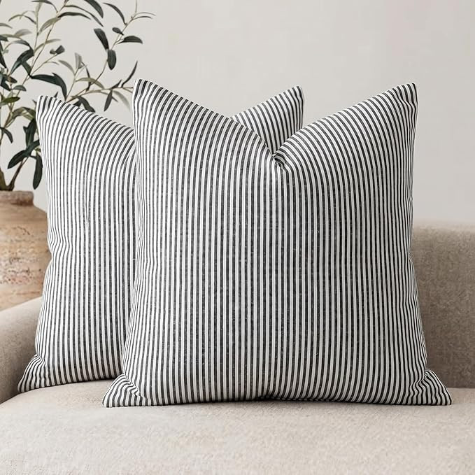 CARRIE HOME Black White Farmhouse Striped Pillow Covers 18x18 Set of 2 Black and White Farmhouse ... | Amazon (US)