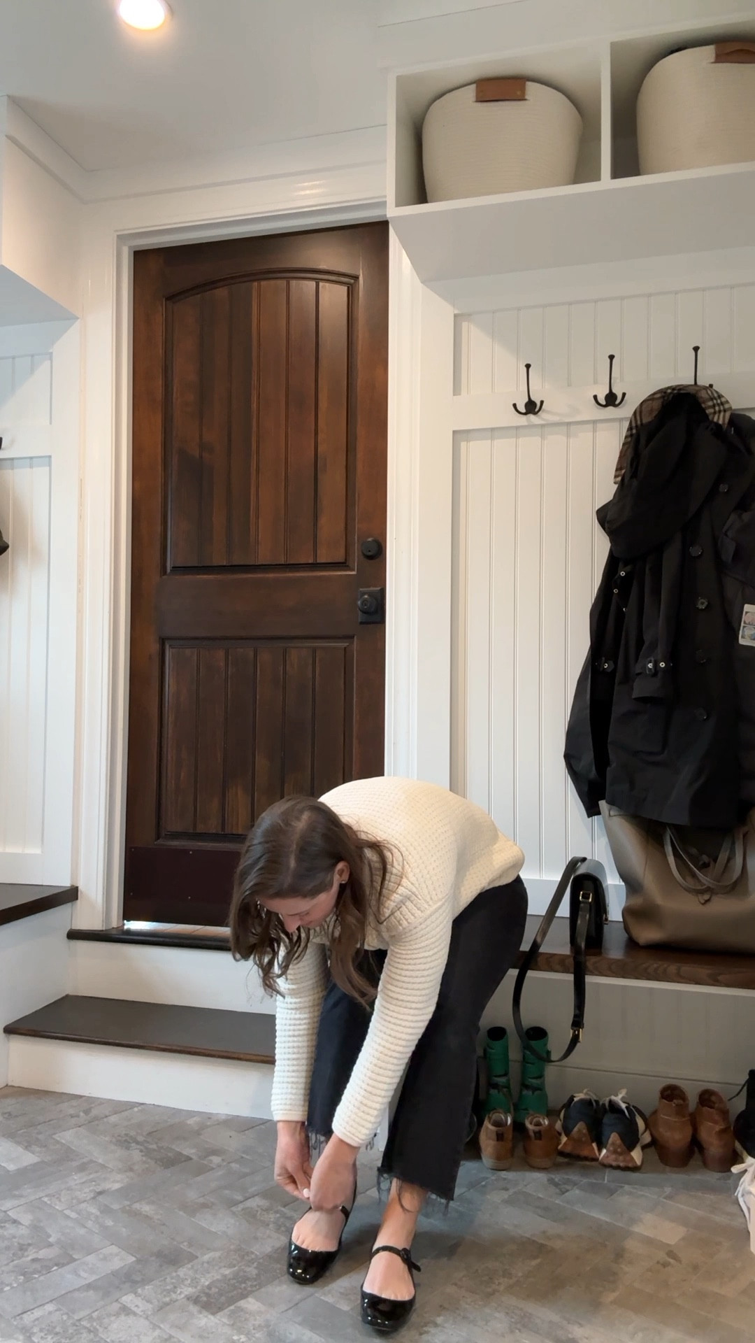 What I’m wearing today 🩵 Met my godmother for a coffee date this morning and taking the boys to indoor soccer this afternoon so will probably switch to sneakers later. 

This @gap sweater lady jacket was one of the most purchased items I shared in February! A bunch of you bought this- I’m wearing a small for size reference