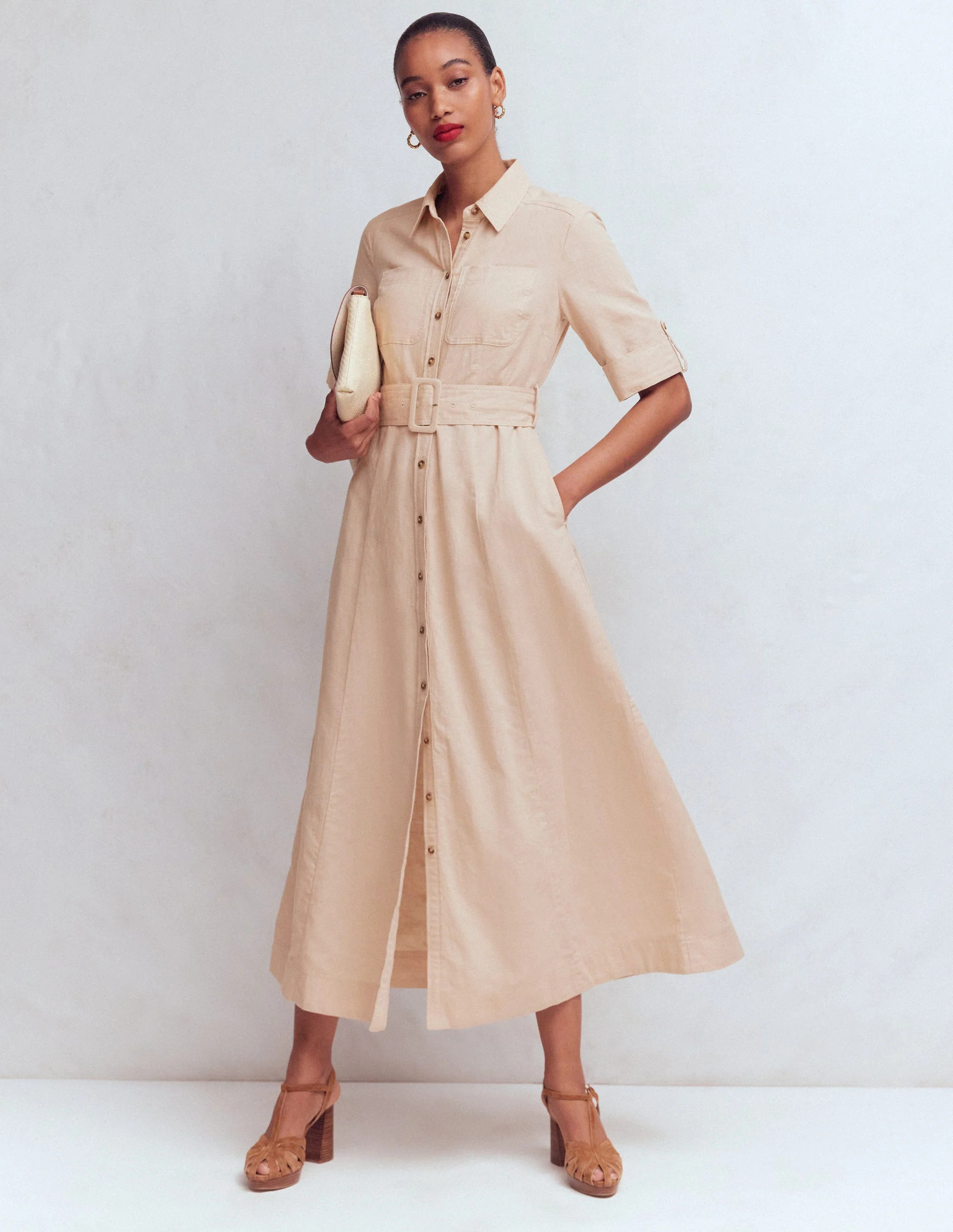 Ora Linen Blend Shirt Dress-Coffee | Boden (US)