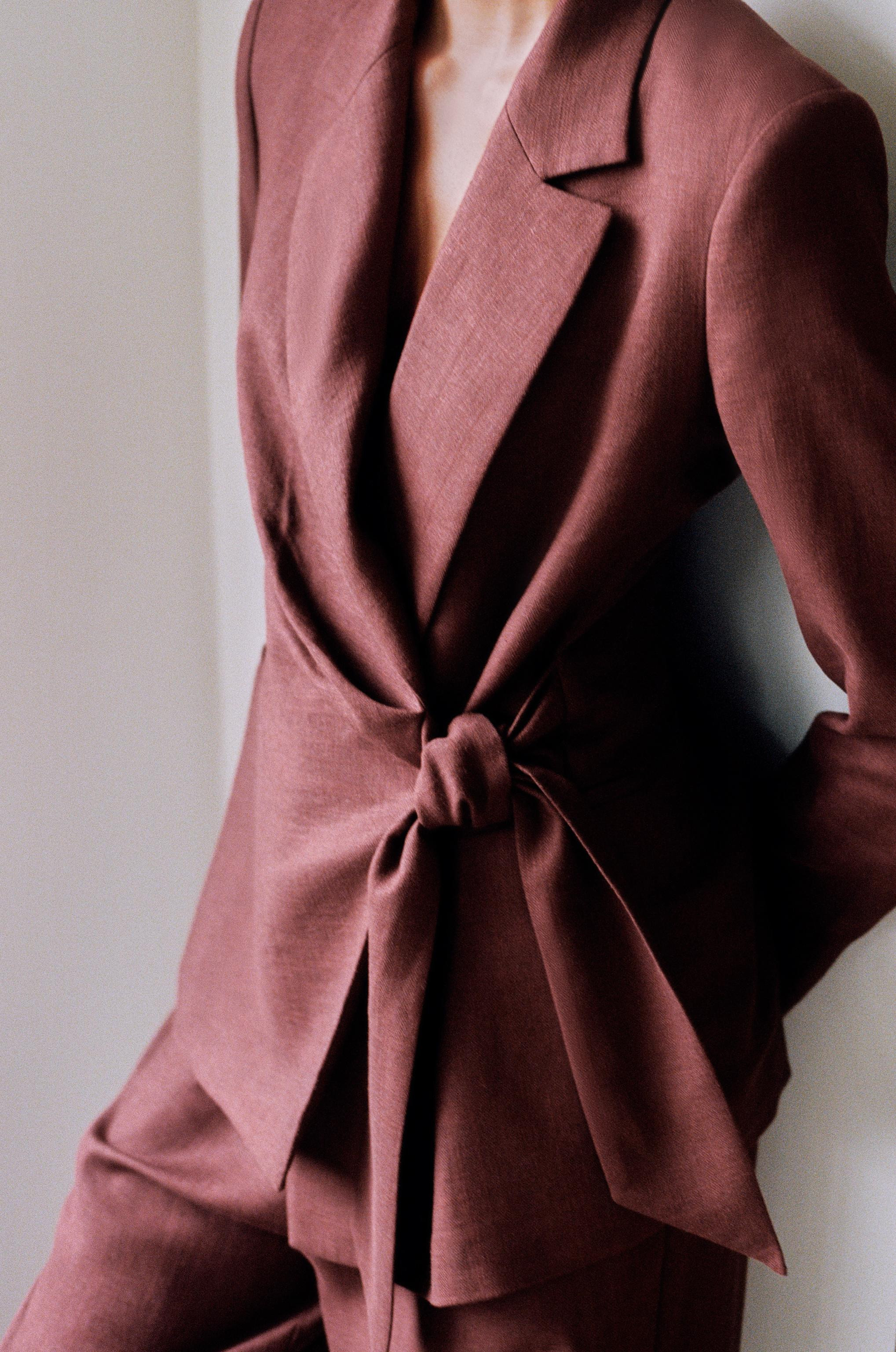 DOUBLE-BREASTED LINEN BLEND TIE BLAZER SET | Zara UK