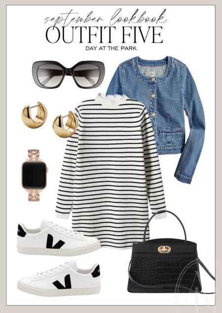 Outfit idea for a day at the park. I love this striped dress and denim jacket. 

#LTKSeasonal #LTKFind #LTKstyletip