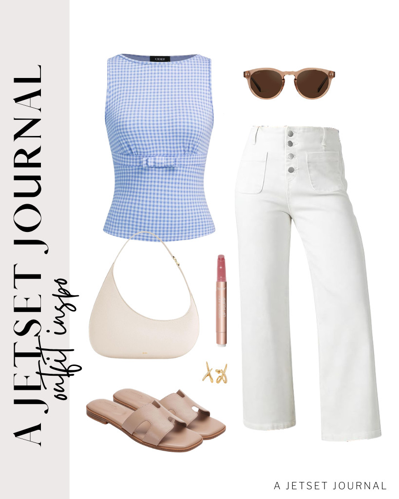 Our next outfit is a combination of Sidefeel wide-leg jeans and a gingham top from CIDER. This stylish JW PEI shoulder bag, paired with Project Cloud sandals, complements this look. Grab your WearMe Pro sunglasses to add style to this fit.

#LTKSeasonal #LTKSaleAlert #LTKTravel
 

 