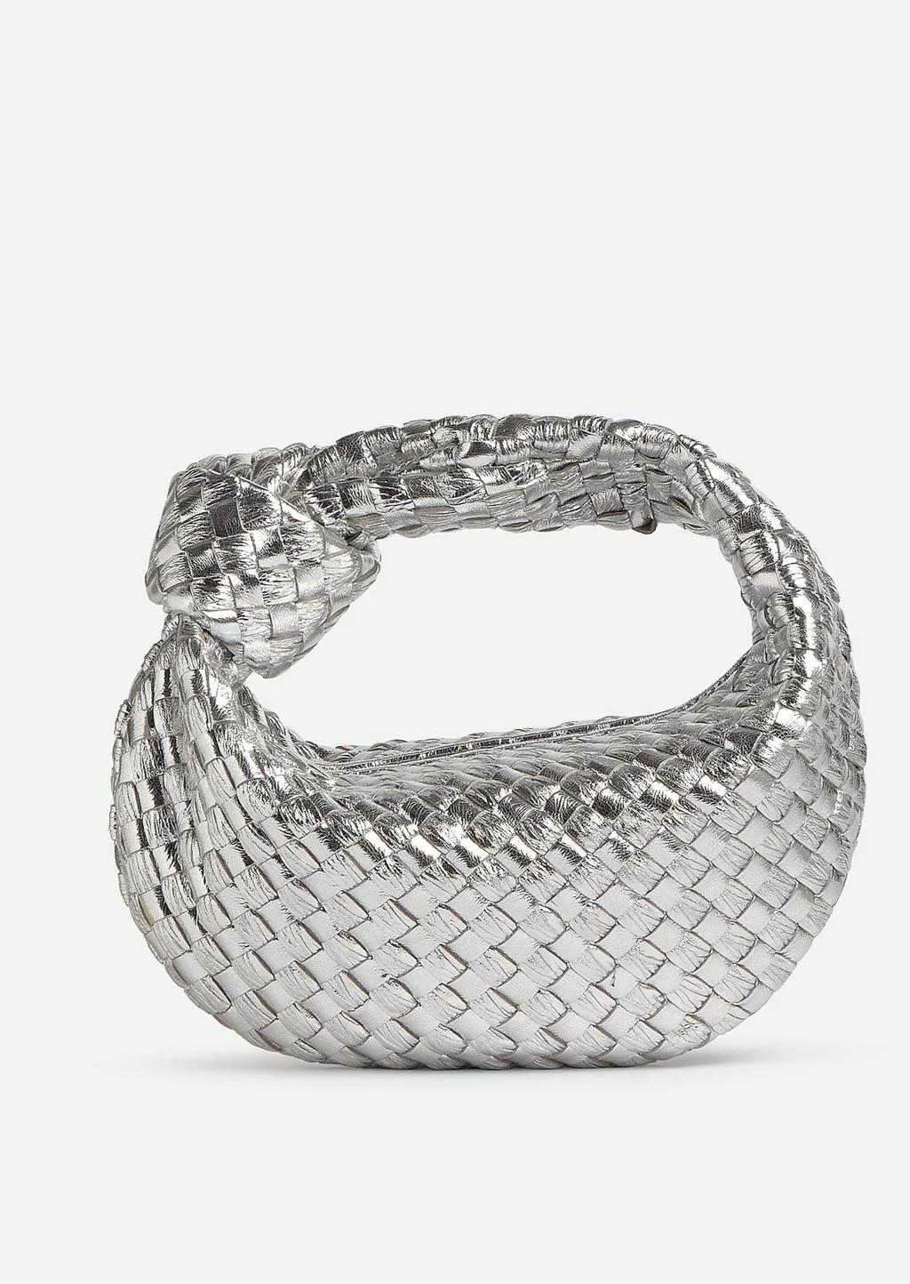 Small Woven Knotted Clutch in Metallic Silver | outdazl