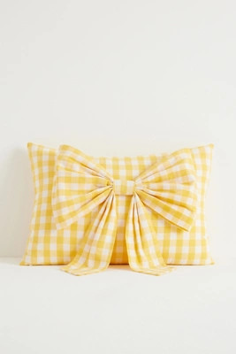 Ana Cotton Gingham Printed Bow Pillow | Anthropologie (US)