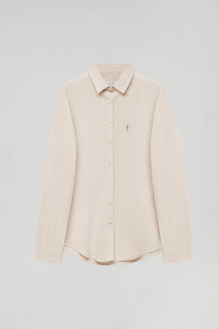 Camisa beige de lino y algodón con detalle bordado Rigby Go | Polo Club ES