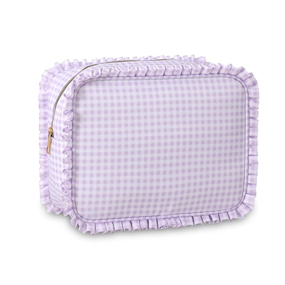 Gingham Ruffle Makeup Bag,Large Travel Cute Cosmetic Bag for Women Girls,Toiletry Bag Make up Org... | Amazon (US)