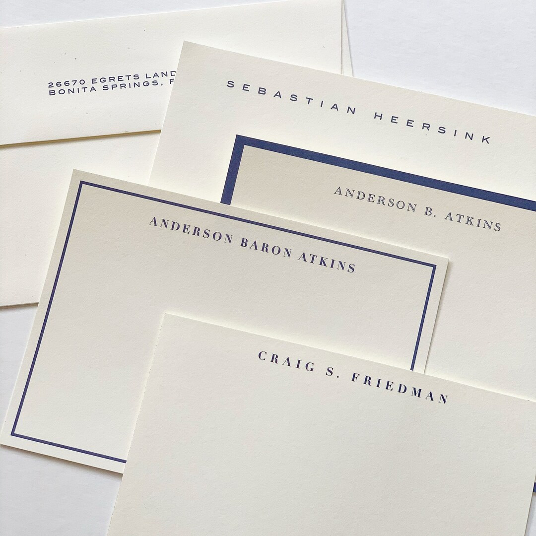 Men's Navy or Black Simple Flat Note Cards Stationery by Kate Chambers Designs - Etsy | Etsy (US)