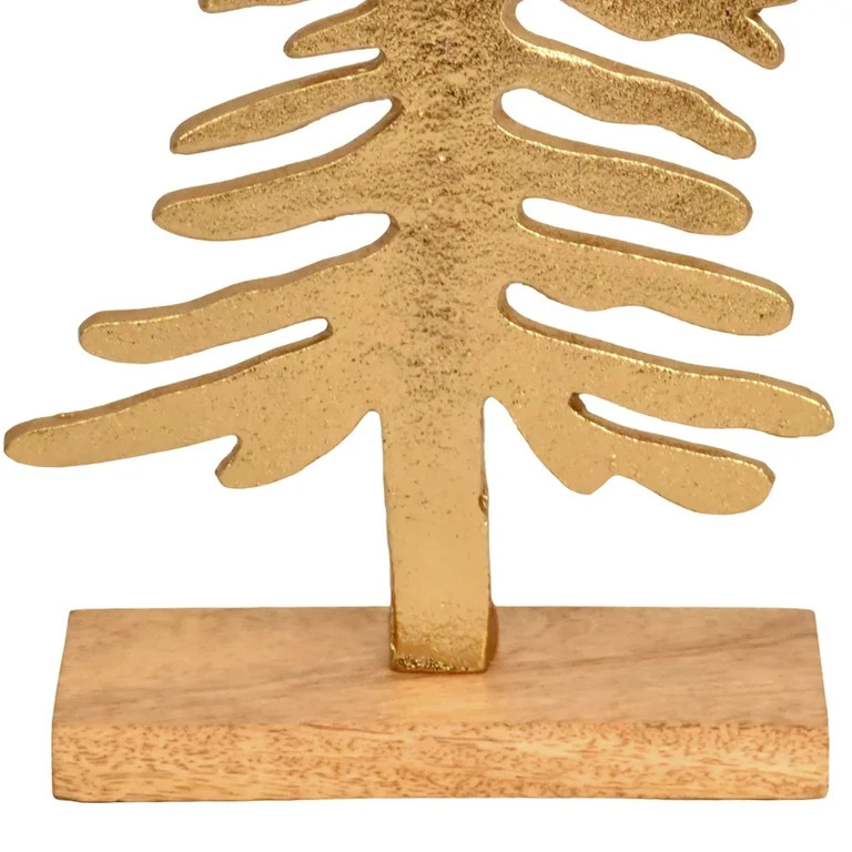 Aluminum Cast Decorative Tree with Wood Base Christmas Tabletop Decoration, Gold, 12.5", by Holid... | Walmart (US)