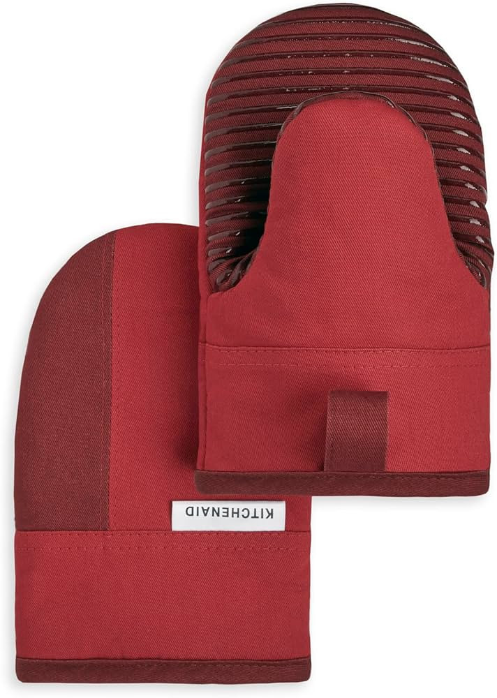 KitchenAid Beacon Two-Tone Non-Slip Mini Oven Mitt Set, Passion Red/Bordeaux, 5.5"x8", 2 Piece | Amazon (US)
