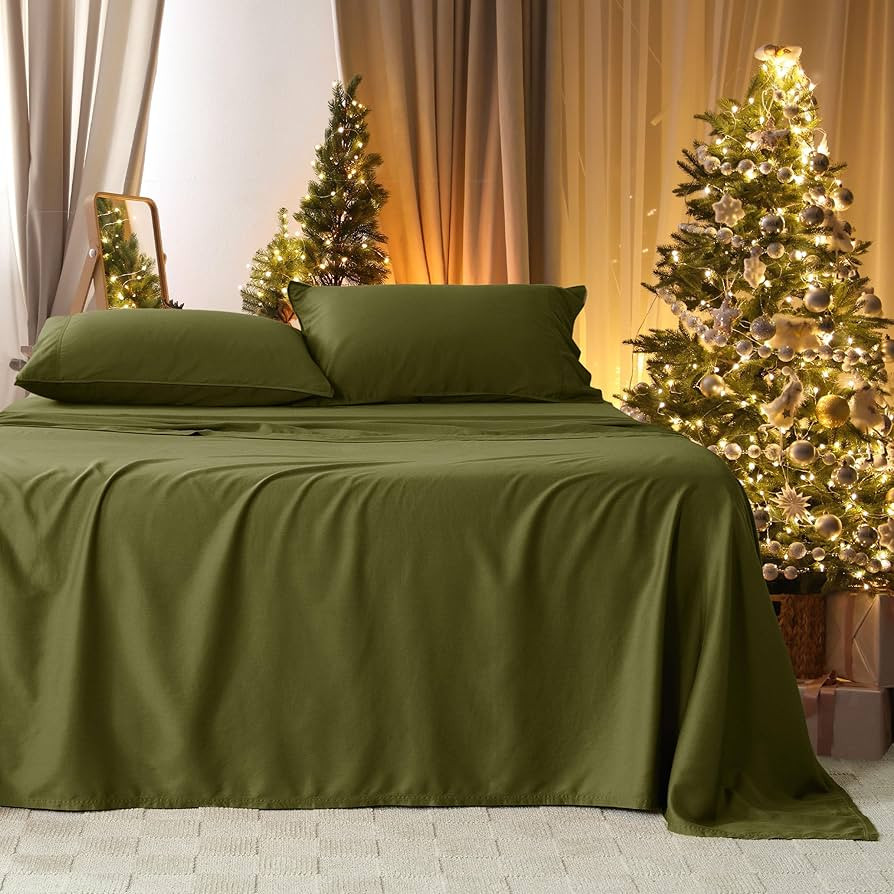 Double Stitch King Sheet Set - Luxury Cotton Tencel Eucalyptus Bed Sheets Deep Pocket, 4 Pc Soft ... | Amazon (US)