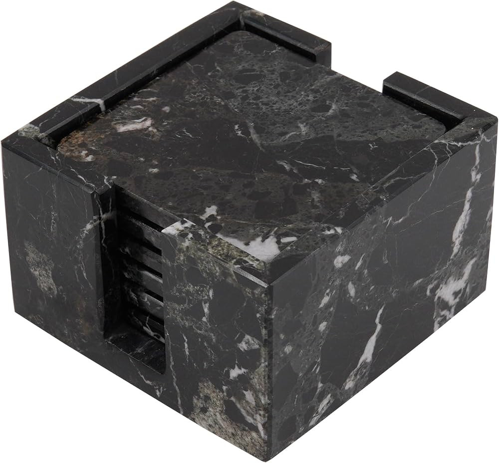 Radicaln Marble Coaster Set with Holder 3.5" Inches Black Square Handmade Car Coasters for Cup Ho... | Amazon (US)