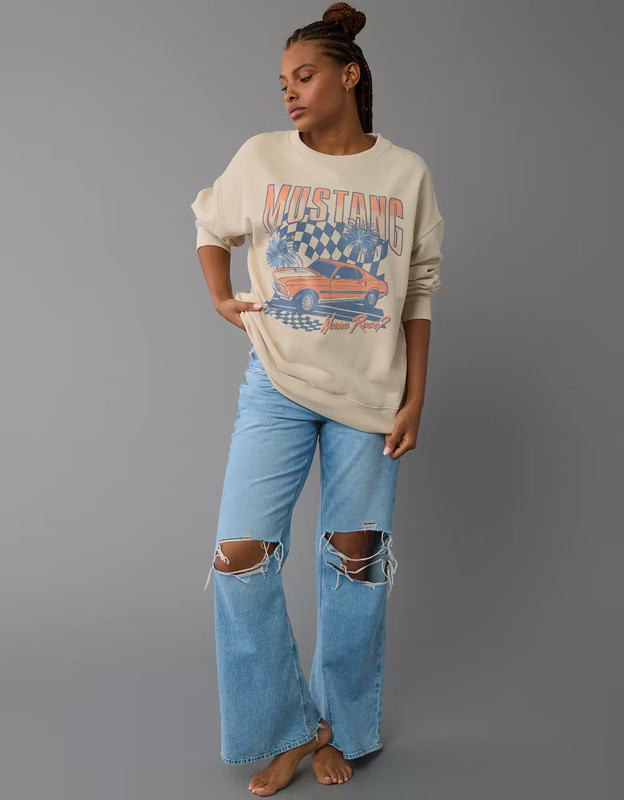AE Oversized Mustang Graphic Sweatshirt | American Eagle Outfitters (US & CA)
