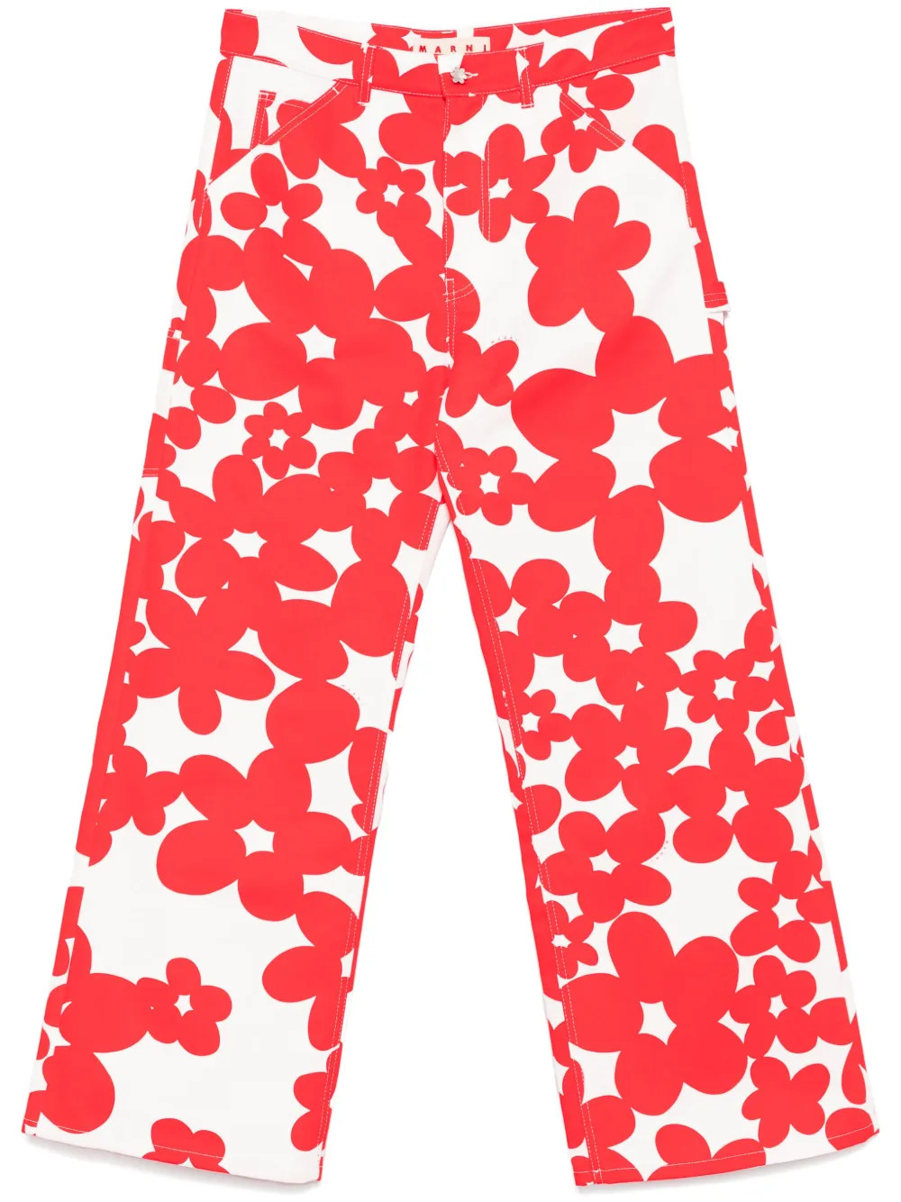 Marni floral-print Gabardine Trousers | Red | FARFETCH ZA | Farfetch Global