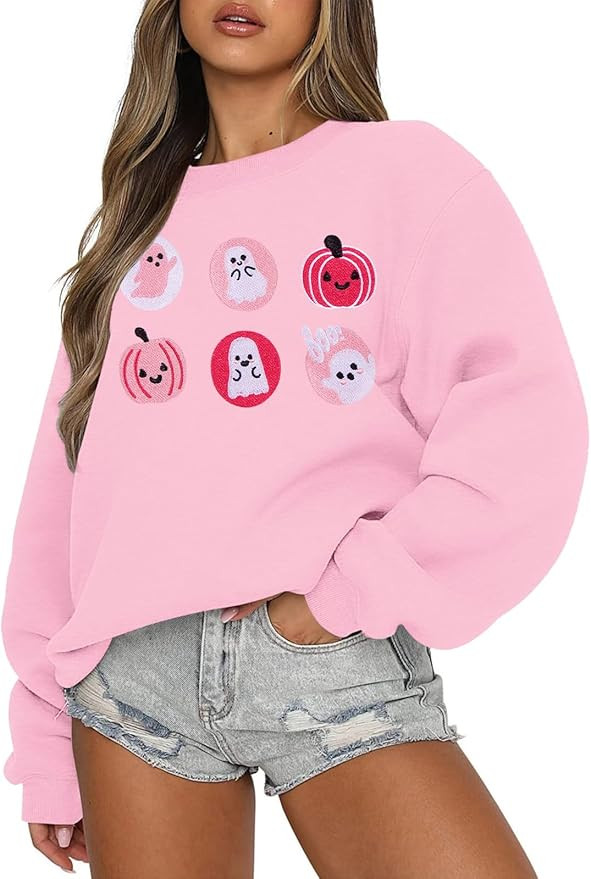 MOUSYA Halloween Ghost Sweatshirts Woman Spooky Season Shirt Leaves And Pumpkins Shirts Fall Long... | Amazon (US)