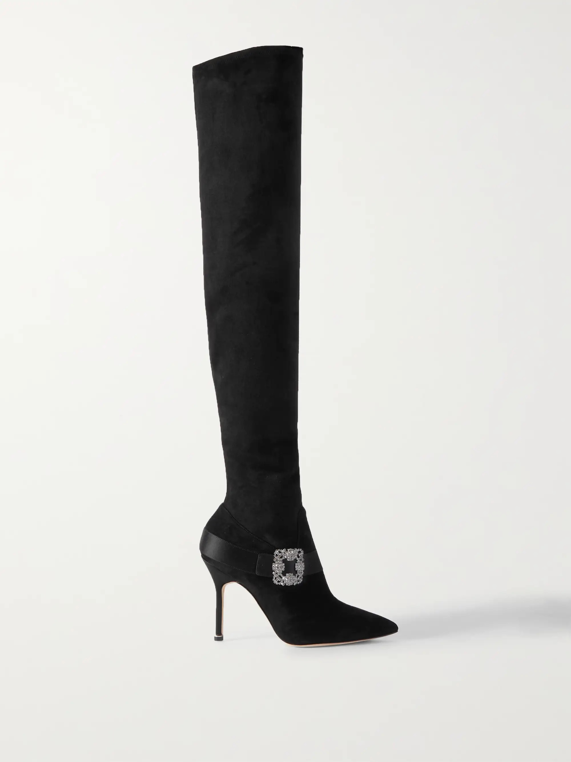 Plinianuthi 105 buckled satin-trimmed suede over-the-knee boots | NET-A-PORTER (US)
