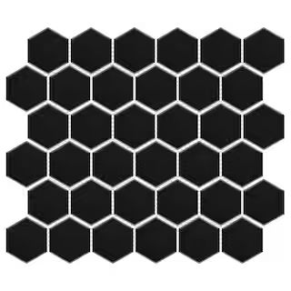 Merola Tile Metro 2 in. Hex Matte Black 11-1/8 in. x 12-5/8 in. Porcelain Mosaic Tile (10.0 sq. f... | The Home Depot