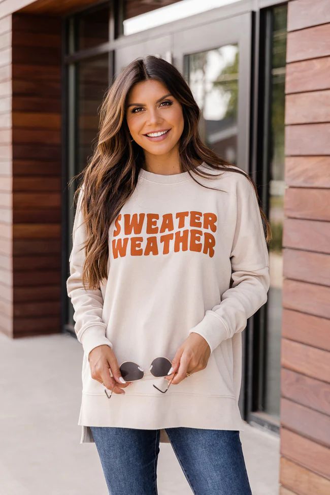 Sweater Weather Wave Light Tan Graphic Sweatshirt | The Pink Lily Boutique