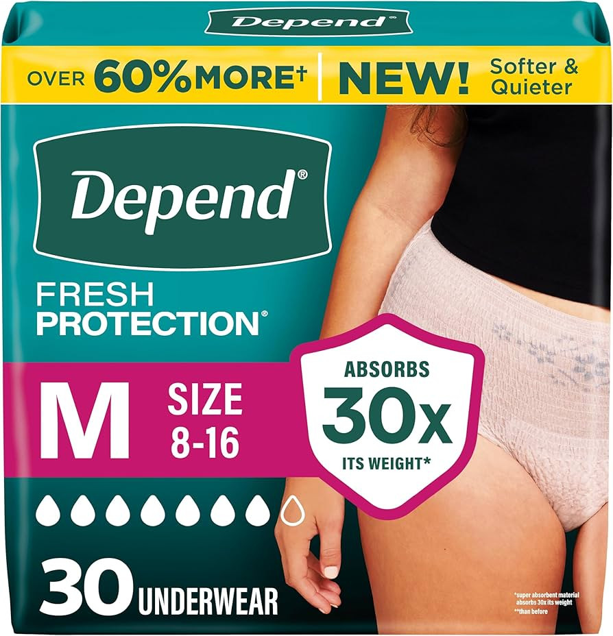 Depend Fresh Protection Adult Diapers, Incontinence Underwear for Women, Disposable, Maximum, Med... | Amazon (US)