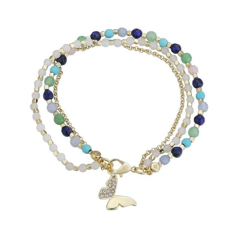 Believe by Brilliance Women's Genuine Stone and Crystal Butterfly Layered Bracelet in 14Kt Gold F... | Walmart (US)