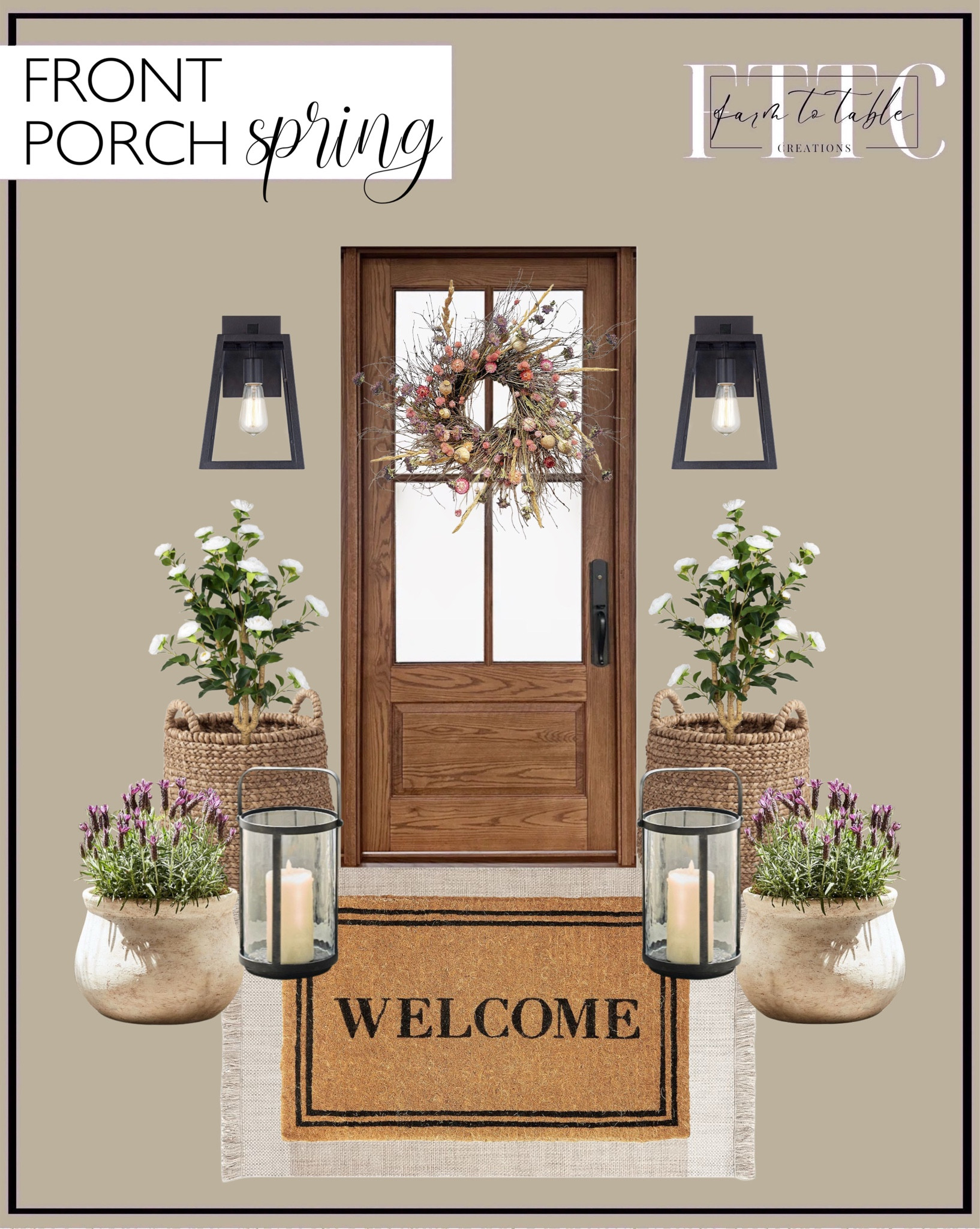 Spring Porch. Follow @farmtotablecreations on Instagram for more inspiration.

Modern Outdoor Light. Handmade Dried Spring Wreath. Kian Outdoor Rug. Classic Welcome Doormat. Clark Lantern Collection. Artisan Handcrafted Cachepots.  Flameless candles. Natural Hyacinth Tote Basket. Romantic Season 2Pack Artificial Camellia Tree 3FT, White Faux Camellia Plant Fake Potted Camellia Flower. Faux Lavender. Unfinished Mahogany Front Door. 

Living Room | Dining Room | Dining Room Artwork | Bathroom Finds | Bedroom Finds | Bedroom Furniture | nightstands | Home Decor| Fireplace Decor | Spring Refresh |  Bedroom Finds | Neutral Stems | Spring Stems | Bookshelf Decor | Bedroom Space | Cozy Corner | Bathroom | Curated Entryway | Spring  Decor | End of Year Clearance | Trending Decor | Viral Decor  | Coffee Table Decor | Neutral Decor | Fall Stem Sale | Target Finds | Skinny Bench | Bedroom | Living Room | Breakfast Nook | Amazon Home | Target Sale | Loloi Rugs | Magnolia Home | console table | console table styling | faux stems | entryway space | front porch decor | neutral decor | entryway decor | cozy home | affordable decor |  home decor | home inspiration | console styling | entryway rug | cozy moody home | moody home decor | neutral home | bathroom decor | living room | spring decor | Hearth & Hand | Studio McGee | 2025 Home Trends | trending home | Crate&Barrel 


#LTKHome #LTKFindsUnder50 #LTKSaleAlert