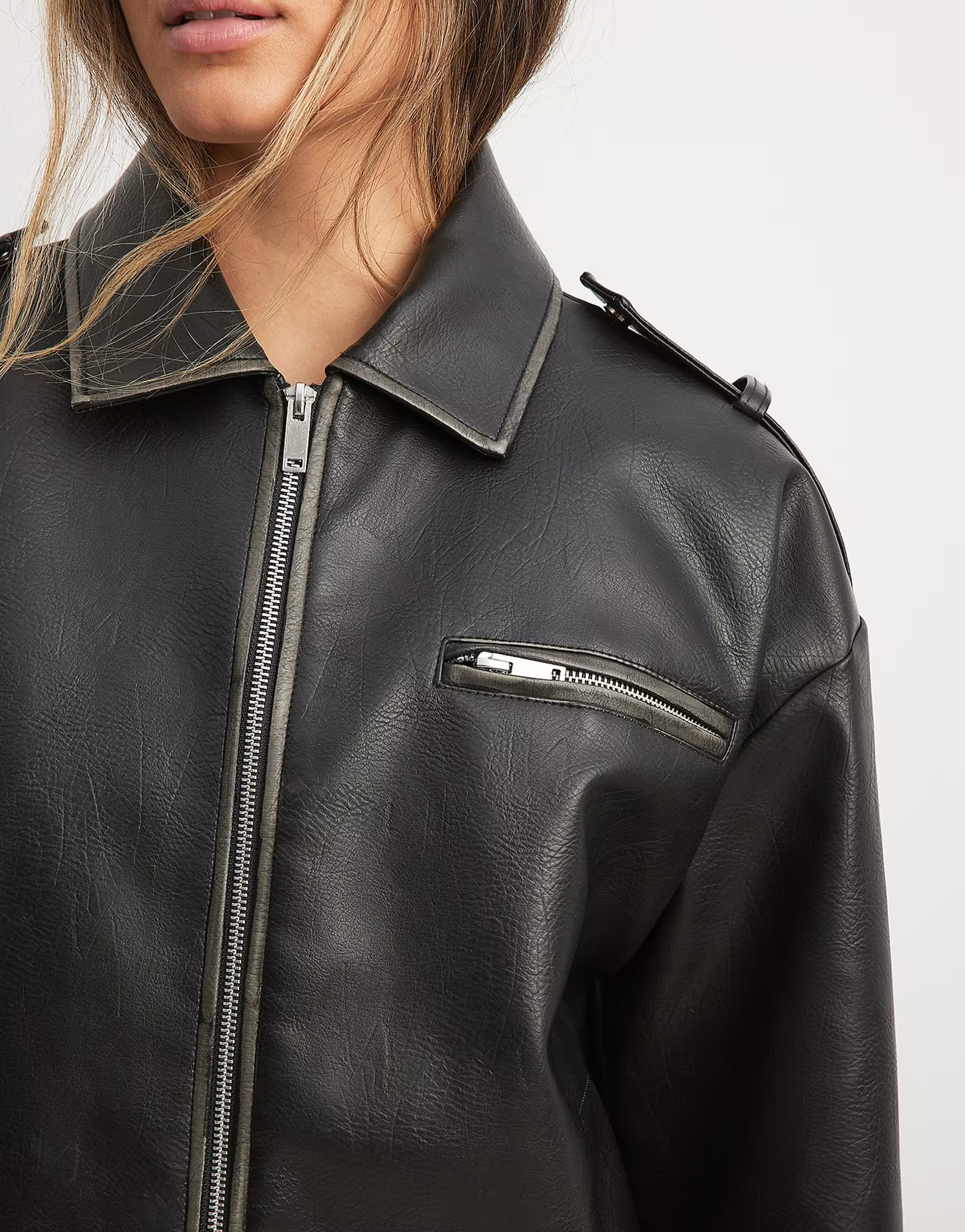 NA-KD washed faux leather bomber jacket in black | ASOS (Global)