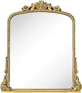 VANA NALA Antiqued Gold Ornate Mirror Arched Mantel Wall Mirror Baroque Inspired Bathroom Vanity ... | Amazon (US)