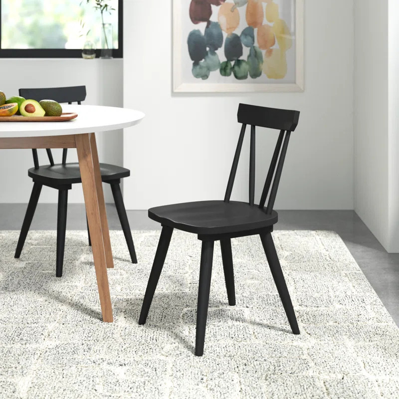 Brendi 17" Wide Scandinavian Mid-Century Modern Minimalist Solid Wood Spindle Back Dining Chairs | Wayfair North America
