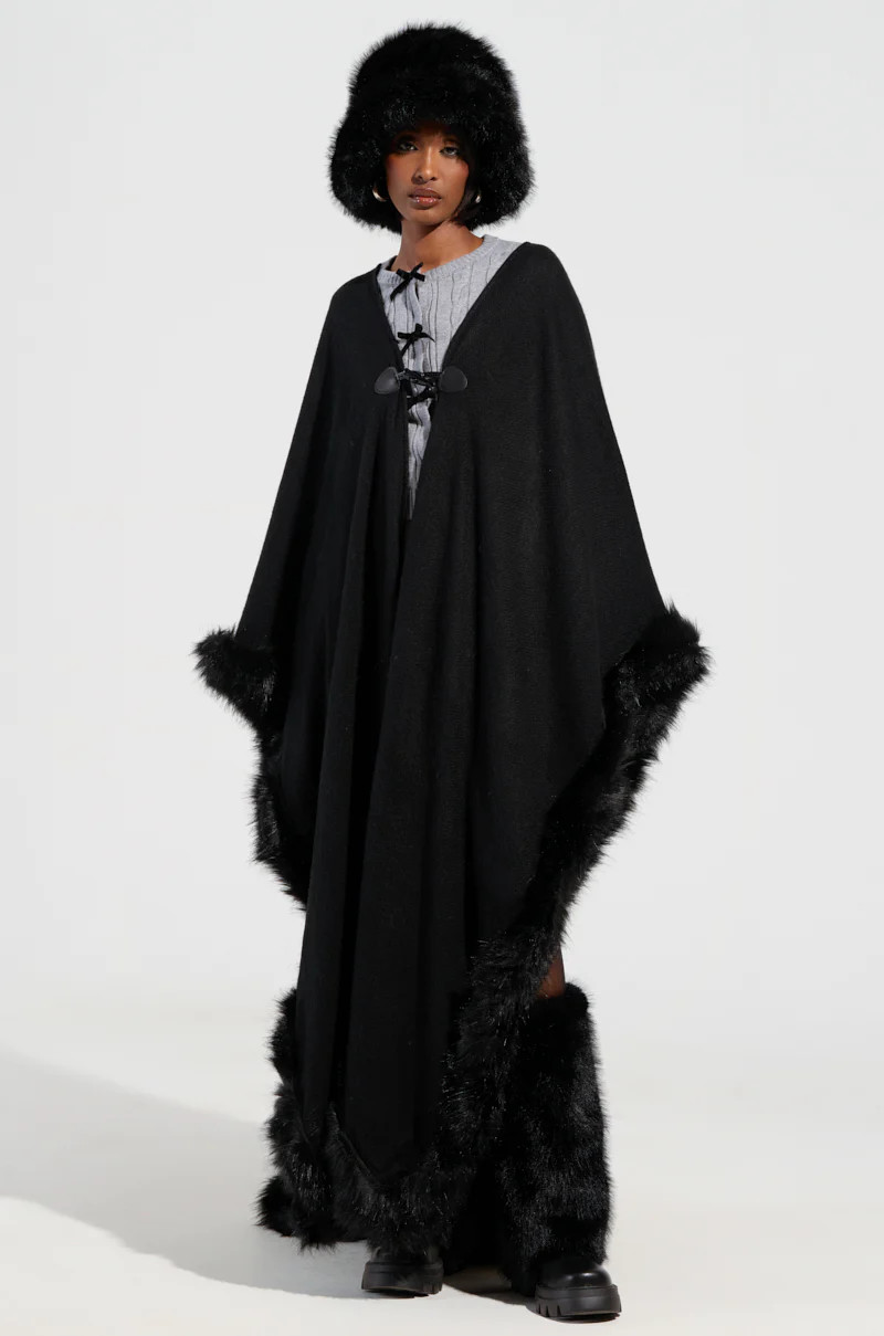 LOVE MY LIFE FAUX FUR TRIM PONCHO | AKIRA