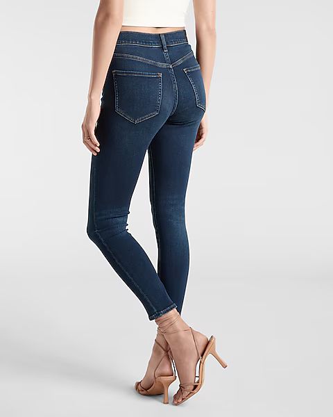 High Waisted Knit Supersoft Dark Wash Skinny Jeans | Express
