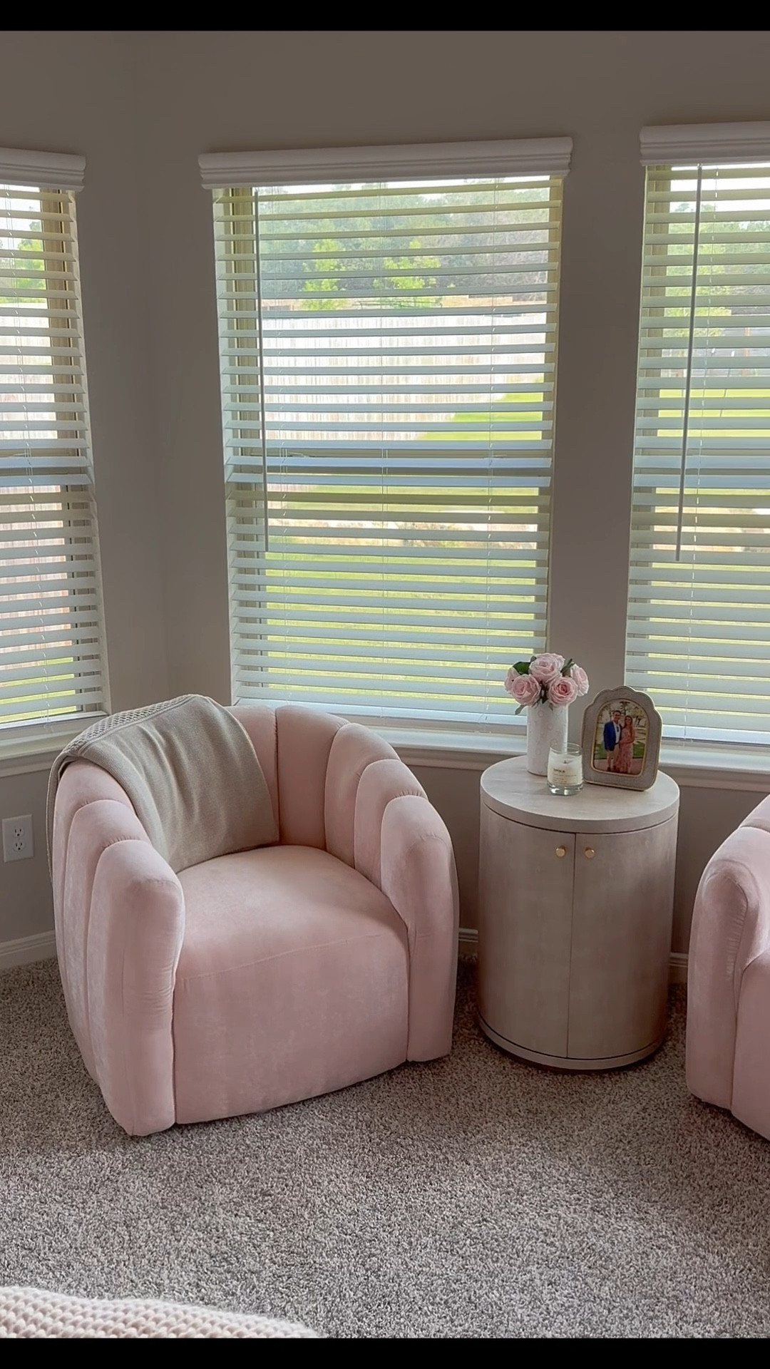 My favorite little corner in my house! 🤩 this little window nook in my bedroom! I got these velvet swivel chairs to style it and looking to add curtains soon! I got most everything from home goods and Anthropologie so I did a little research and found some similar options to these ! These light pink chairs would be perfect for a baby girls nursery room too ! 🩷

#LTKHome #LTKSaleAlert #LTKFamily