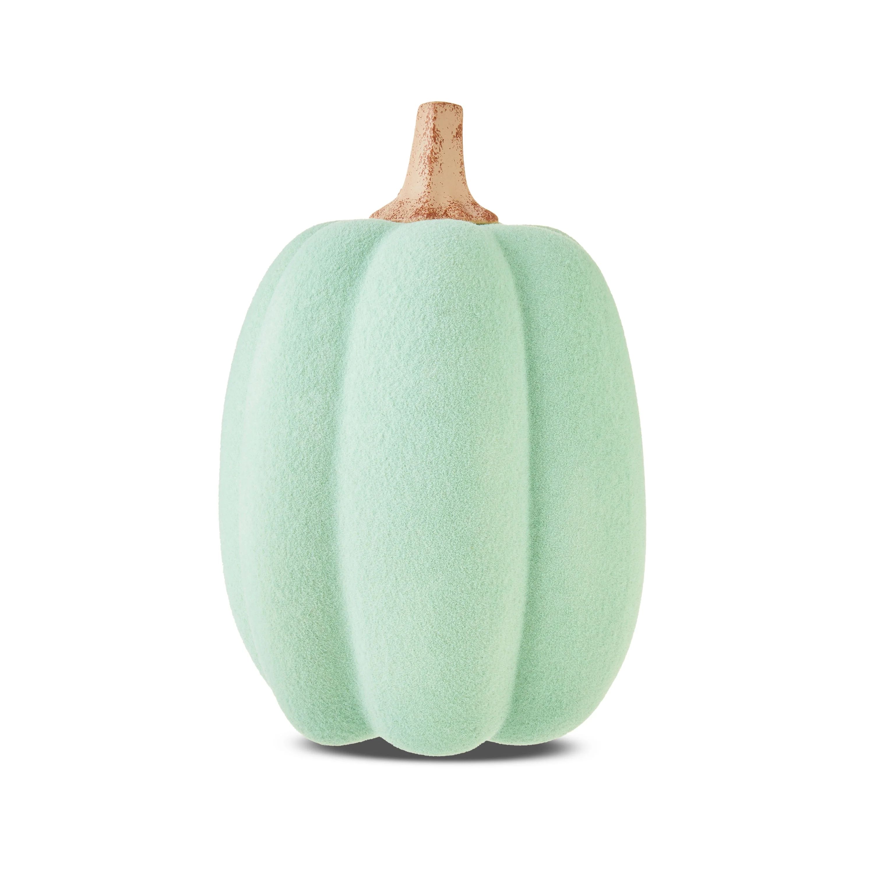 Harvest Green Flocked Pumpkin Decoration, 13 in, by Way To Celebrate | Walmart (US)