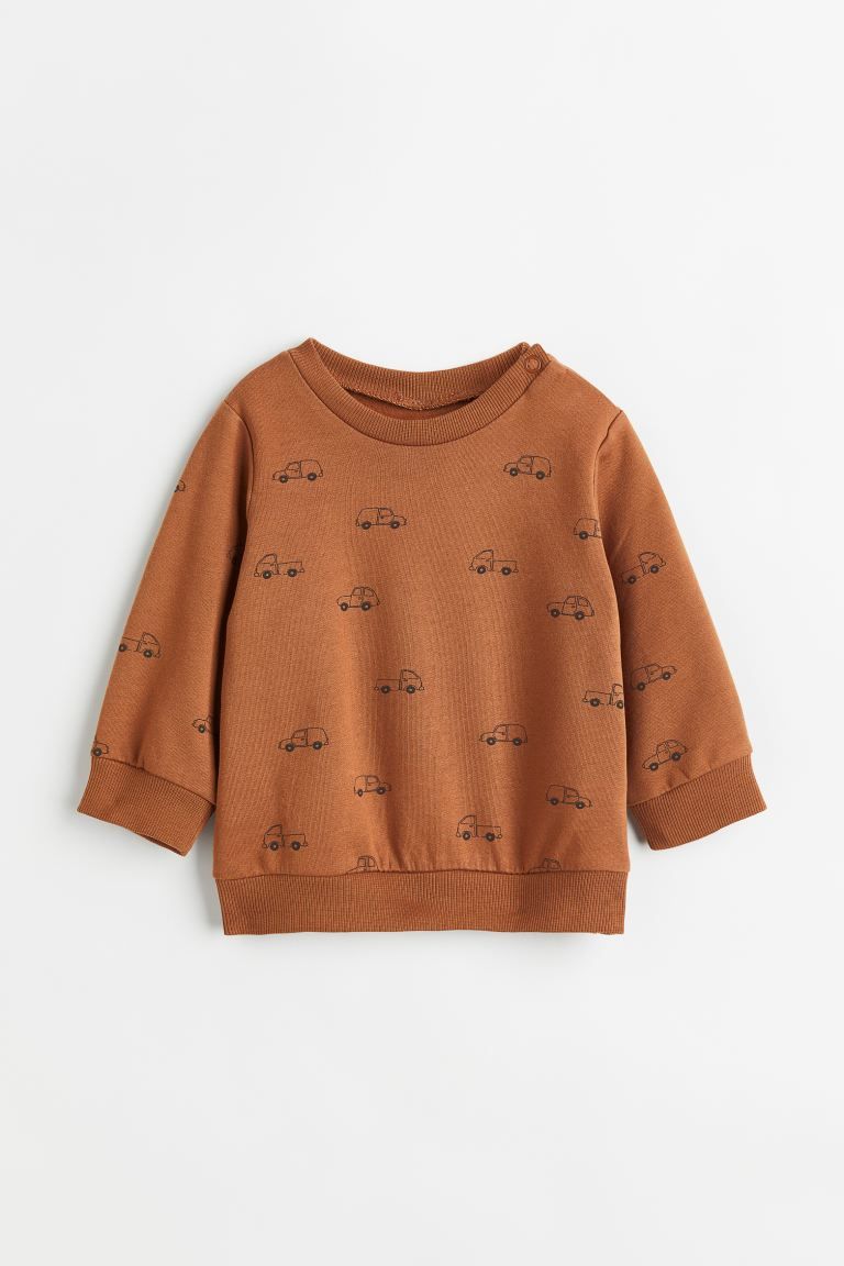 Cotton Sweatshirt - Brown/cars - Kids | H&M US | H&M (US + CA)