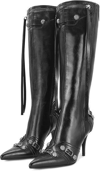 Women's Stiletto Black Knee High Boots Sexy Pointed Toe Boot Fashion Trendy High Heel Boots Zippe... | Amazon (US)