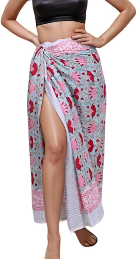 100% Cotton Swimsuit Beach Sarong Cover Ups for Women Swimwear Pareo Indian Hand Block Print Beac... | Amazon (US)