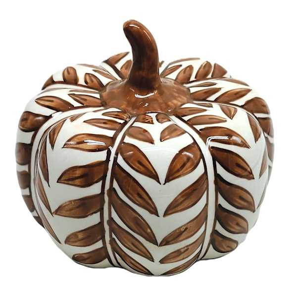 Brown Ceramic Leaf Print Pumpkin, 6", sold by At Home | At Home