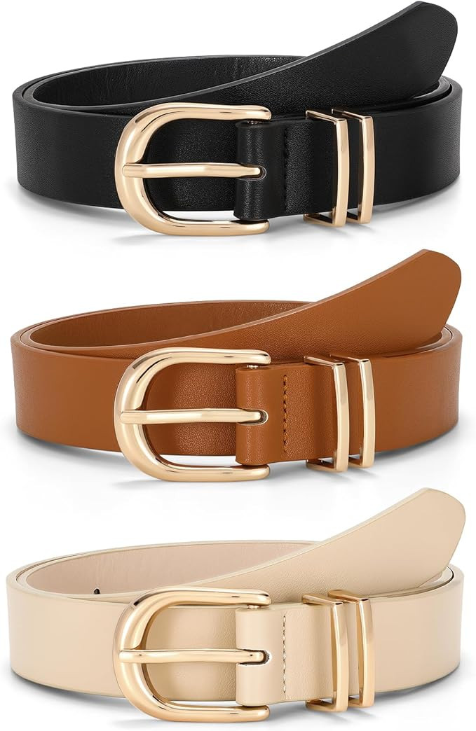 JASGOOD 3 Pack Women Leather Belts For Jeans Dresses Pants Ladies Faux Leather Waist Belt with Go... | Amazon (US)