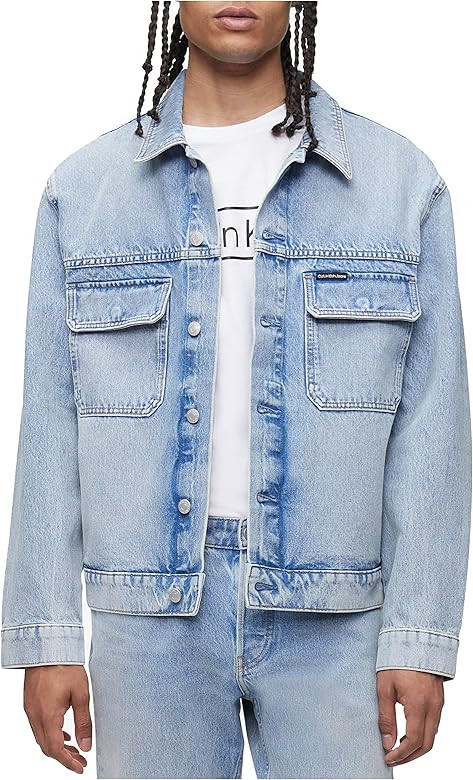 Calvin Klein Men's Medium Stonewash Utility Trucker Jacket | Amazon (US)