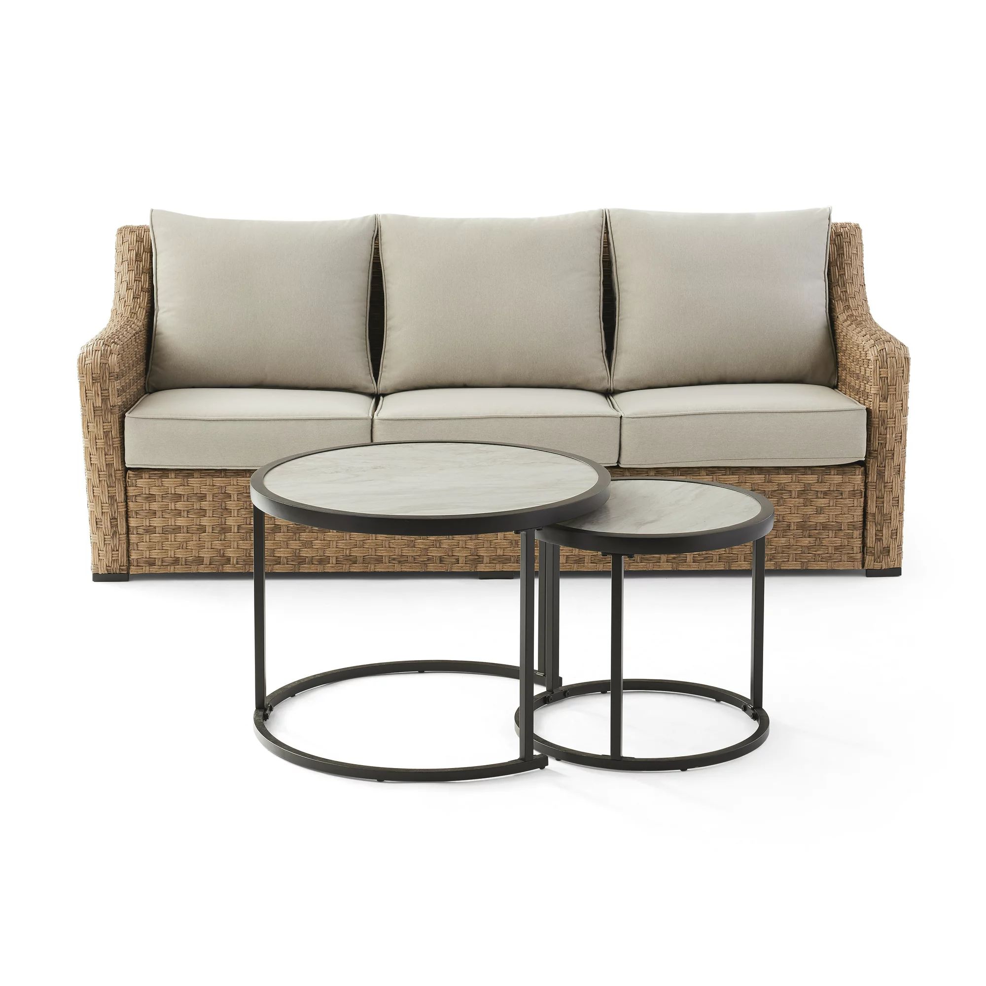 Better Homes & Gardens River Oaks 3-Piece Sofa & Nesting Table Set with Patio Cover | Walmart (US)
