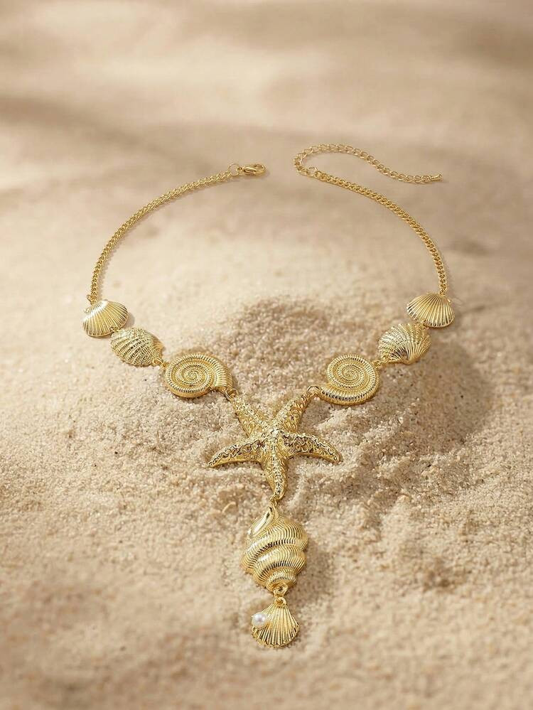 Arave 1pc European & American Style Unique Seashell, Starfish Metal Necklace, Ocean Themed Necklace For Women | SHEIN