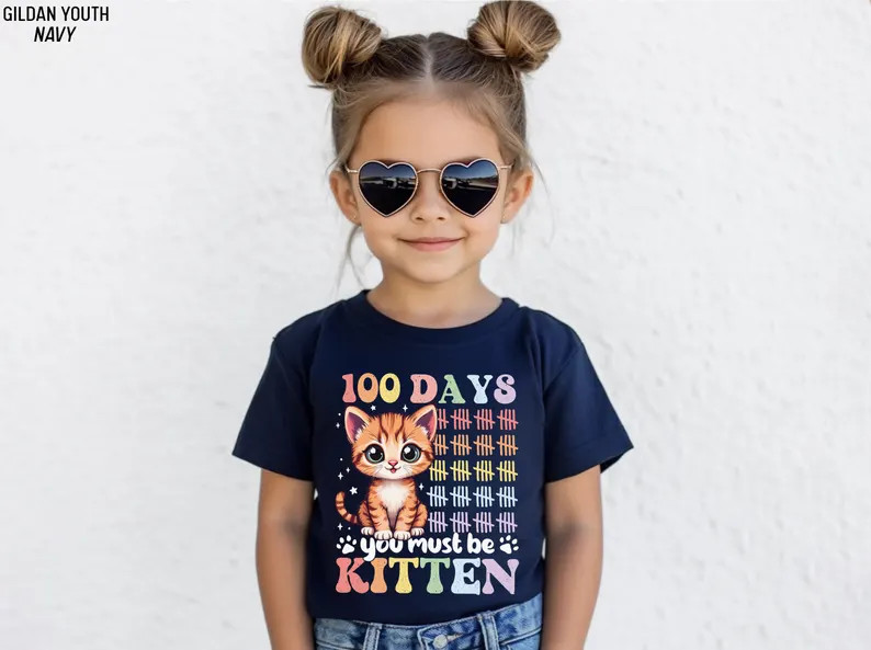 100 Days of School Shirt for Girls, Cat Kitten Kids 100th Day Celebration Tee - Etsy | Etsy (US)