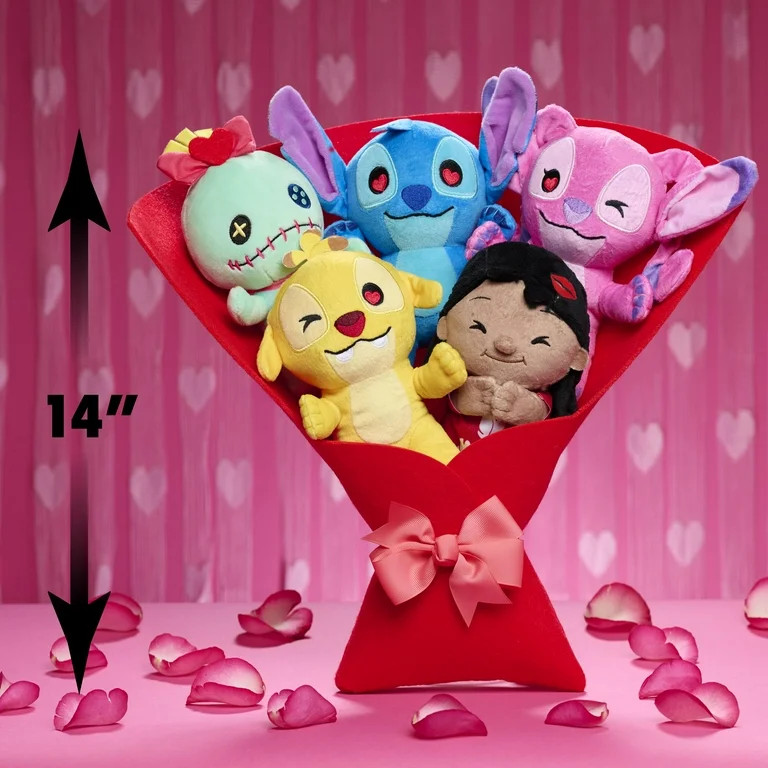 Disney Stitch Valentine 14-inch Large Plush Bouquet, 5 Plushies Included, Kids Ages 2 and up | Walmart (US)