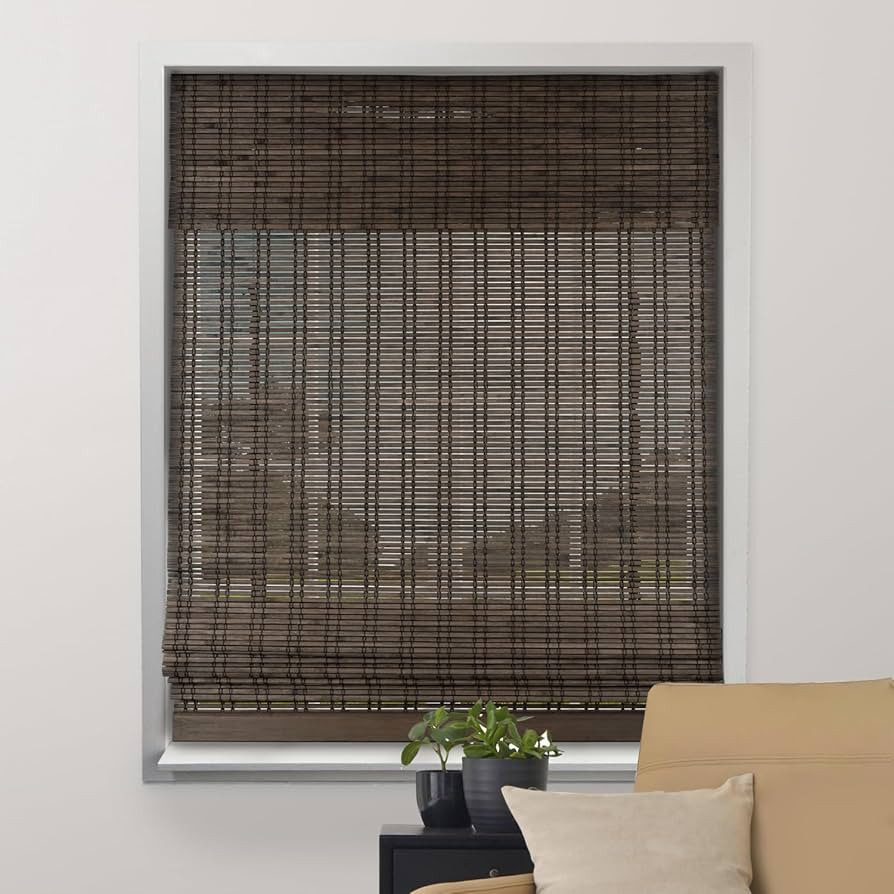 ARLO BLINDS Sheer Bamboo Roman Shades with Valance - Dali Walnut, 34" W x 74" H - Light Filtering... | Amazon (US)