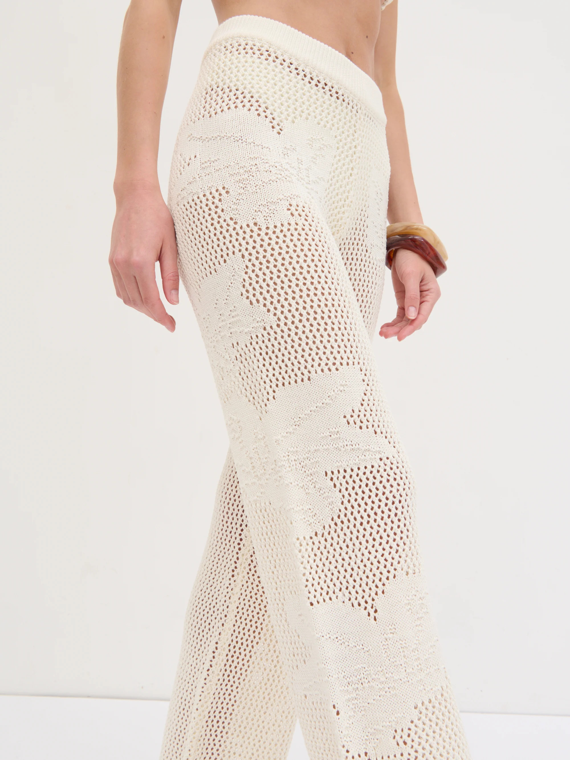 Mireille Knit Wide Leg Trousers - Cream | Pretty Lavish (UK)