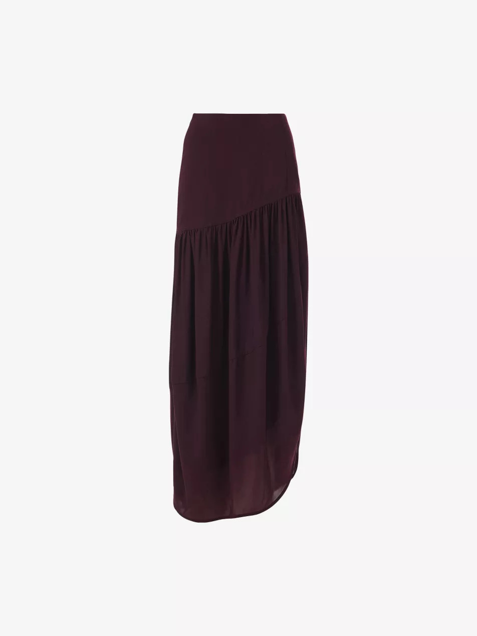 Gathered-Pleat Asymmetric-Hem Woven Midi Skirt | Selfridges