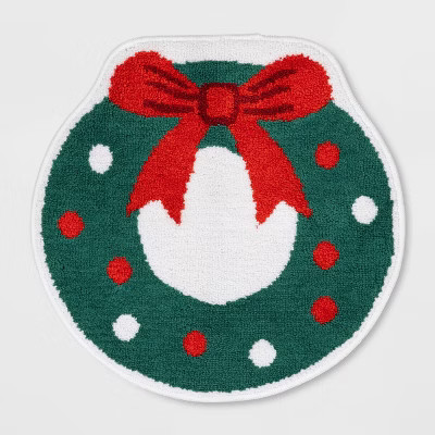 21"x21" Wreath Christmas Bath Rug Green/Red - Wondershop™ | Target