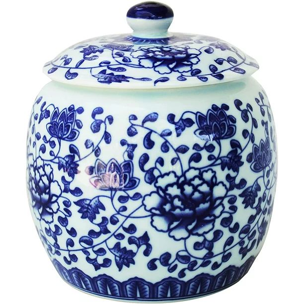 Blue and White Porcelain Decorative Cylindrical Temple Vase or Jar (White and Blue) - Walmart.com | Walmart (US)