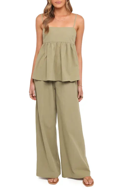 Petal & Pup Jessica Cotton Babydoll Camisole & Wide Leg Pants Set in Olive at Nordstrom, Size Small | Nordstrom