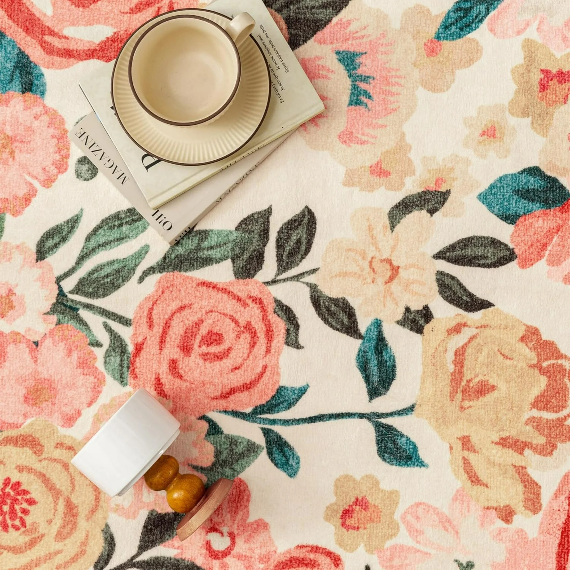 WIPONKEN 8x10 Floral Area Rugs Machine Washable Non-Slip Botanical Scalloped Rug for Living Room ... | Walmart (US)