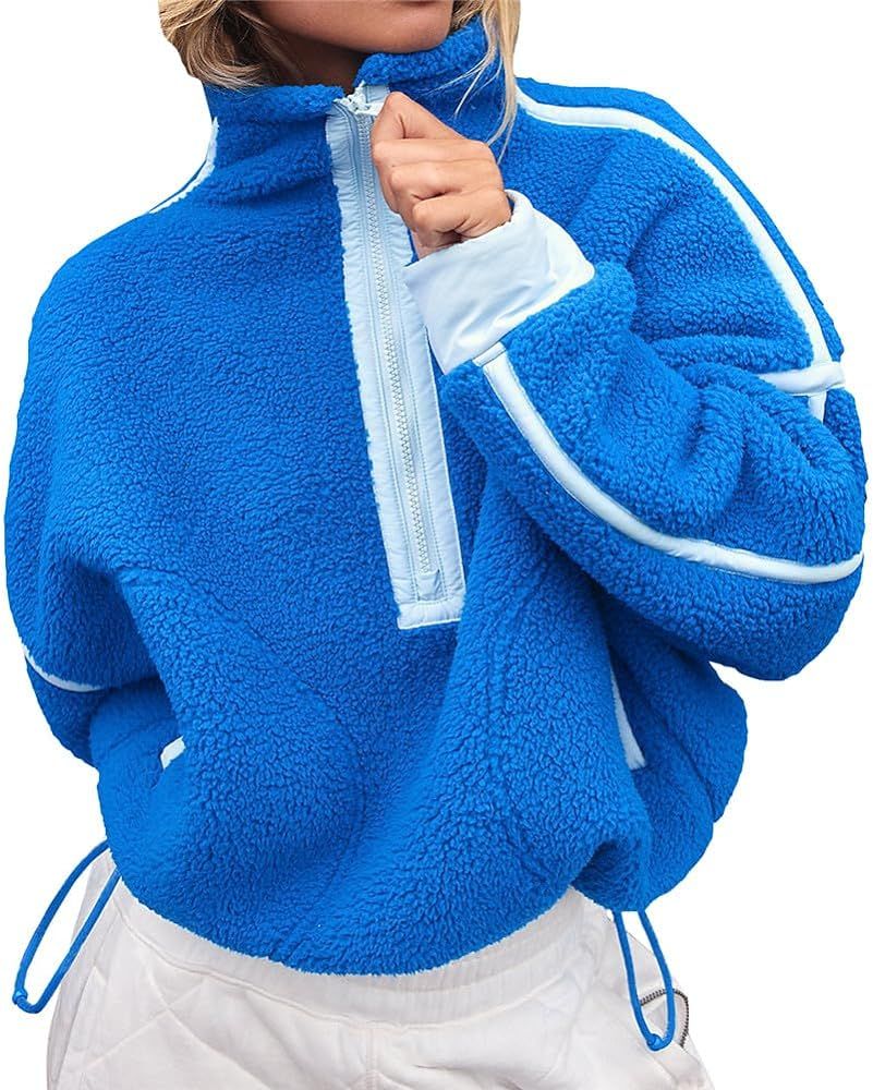 Ladyful Womens Oversized Sweatshirt Sherpa Fuzzy Fleece Pullover Outerwear with Pockets | Amazon (US)