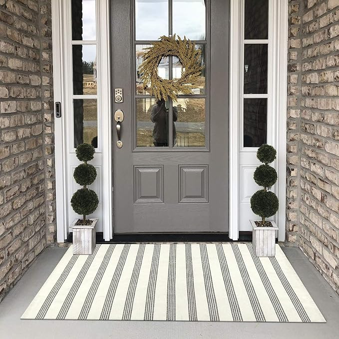 Stripe Cotton Woven Rug, Collive Farmhouse Small Tassels Throw Area Rug Washable Fringe Boho Rug ... | Amazon (US)